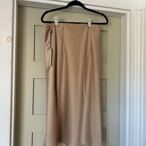 Satin Camel Tan Women's Midi Skirt